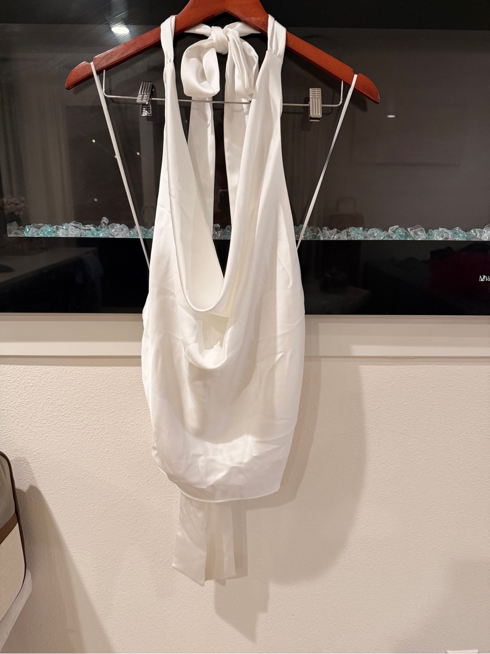 Zara White Satin Cowl Halter Top with Open-Tie Back - Picture 2 of 5